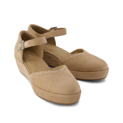 Womens Gwyneth Wedge Taupe Deco Stitch Microsuede
