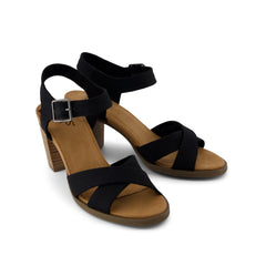 Majorca Ankle Strap Heeled Sandal Black Woven Melange