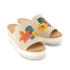 Womens Diana Mule Wedge Sandal Embroidered Tropical Floral