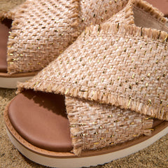 Womens Mae Crossover Slide Sandal Natural Metallic Rafia