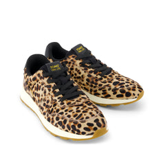 Womens TRVL LITE Retro Runner Sneaker Brown Sugar Leopard Print Hair Leather
