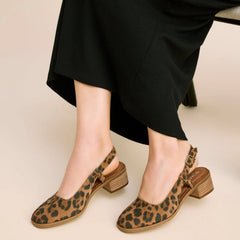 Womens Jaclyn Slingback Heel Brown Sugar Leopard Print Suede