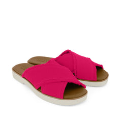 Womens Mae Crossover Slide Sandal Fuchsia Heritage Canvas Fray