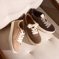 Womens Izzy Lace-Up Sneaker Taupe Premium Microfiber Suede