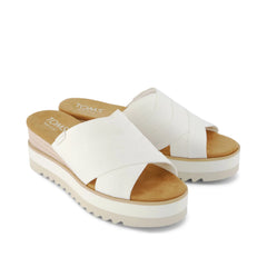 Womens Diana Crossover Mule Wedge Sandal White Canvas