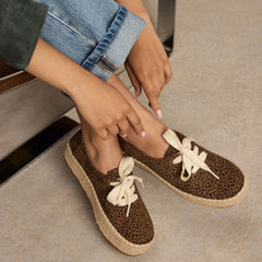 Womens Valencia Lace-Up Platform Espadrille Toffee Leopard Print