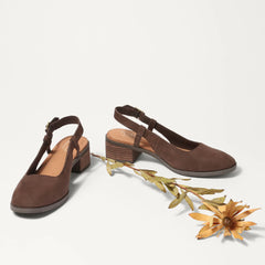 Womens Jaclyn Slingback Heel Chocolate Brown Nubuck Leather